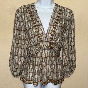Max Studio Tan and White Patterned Blouse